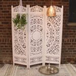 3-Panel White Wooden Room Partition – Mango Wood Privacy Divider
