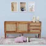 Sheesham Wood TV Cabinet & Sideboard with Cane Design | Spacious Teak Finish Buffet Table