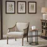 Wooden Cane Armchair | Plush Woven Wing Chair | Mango Wood Lounge Chair with Bouclé Fabric & Memory Foam