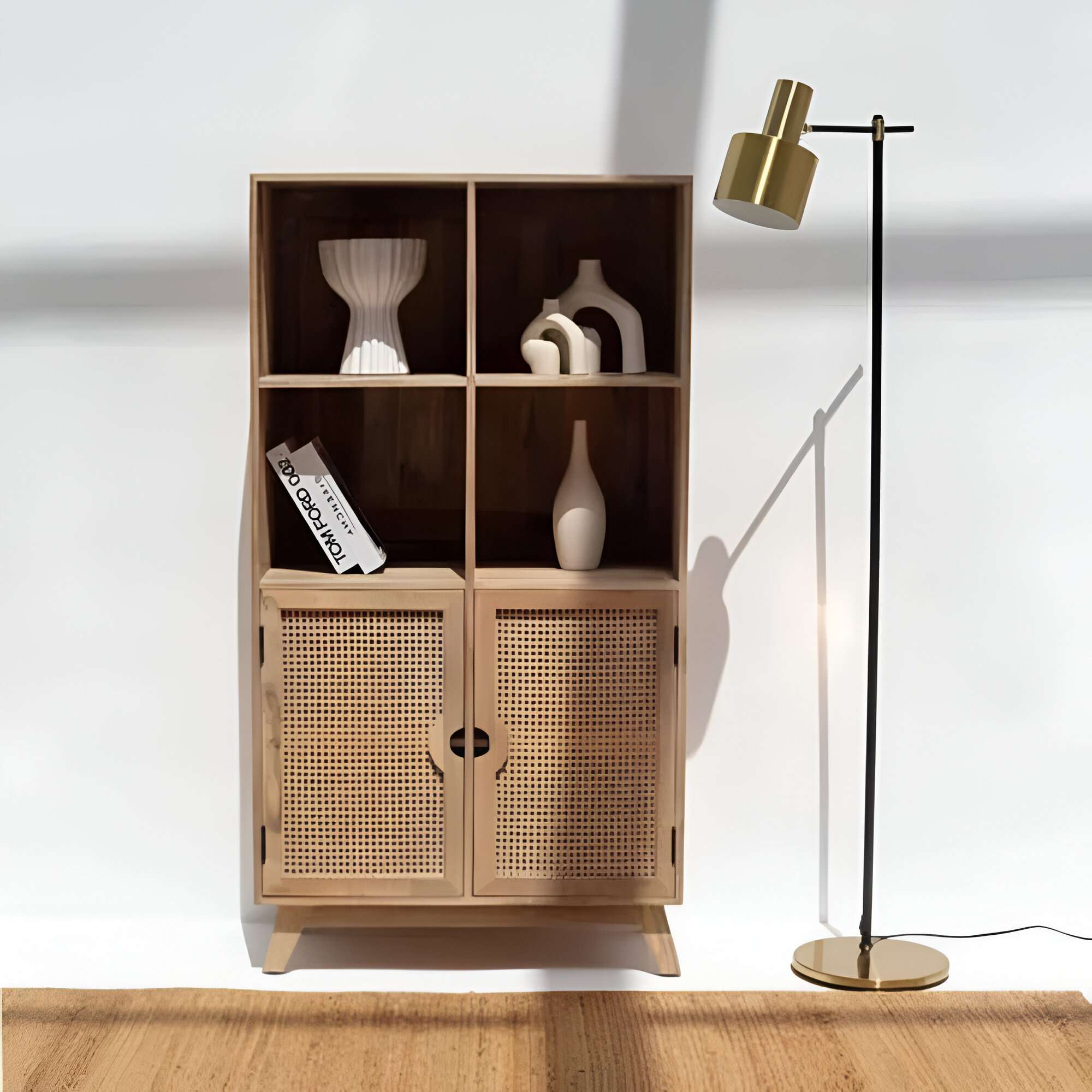 Rattan Display Cabinet | Solid Mango Wood with Natural Polish | Stylish and Functional Aesthetic craft