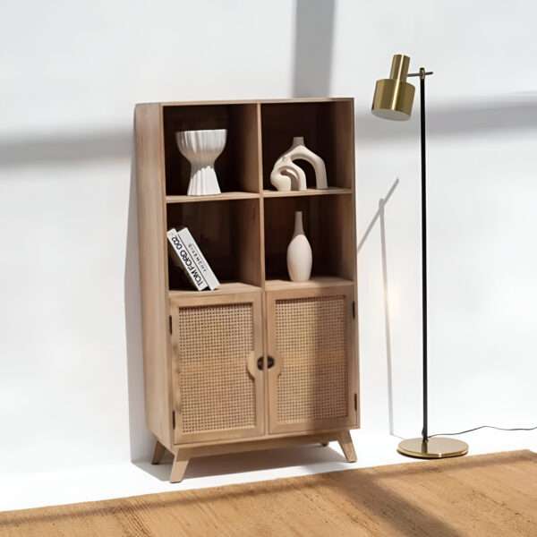 Rattan Display Cabinet | Solid Mango Wood with Natural Polish | Stylish and Functional Aesthetic craft