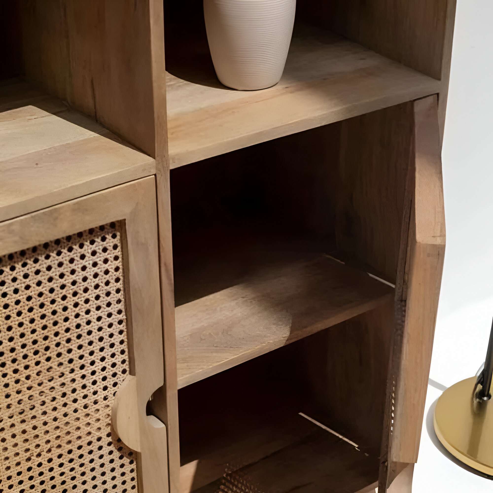 Rattan Display Cabinet | Solid Mango Wood with Natural Polish | Stylish and Functional Aesthetic craft