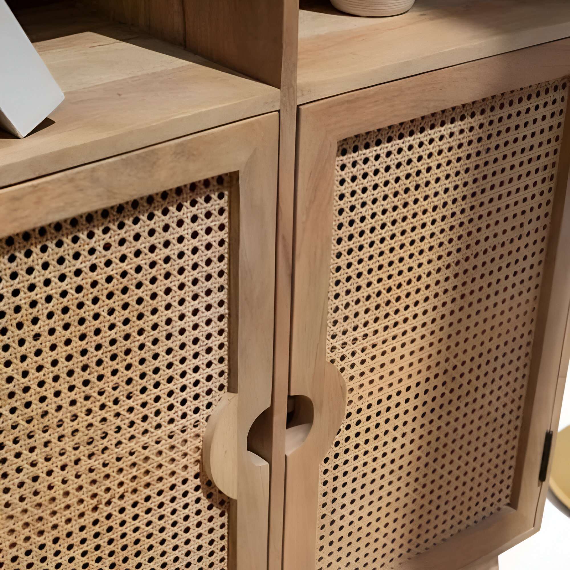 Rattan Display Cabinet | Solid Mango Wood with Natural Polish | Stylish and Functional Aesthetic craft