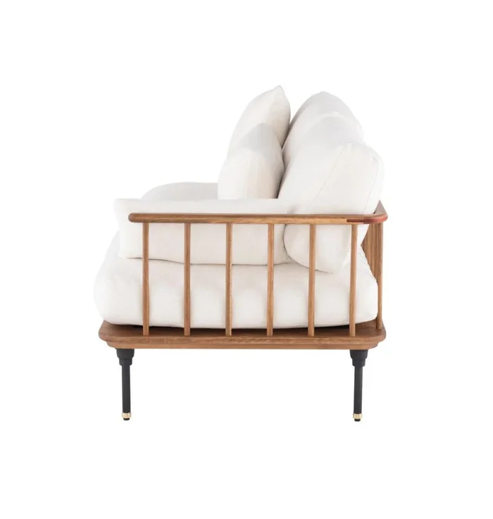 3 Seater Sofa | Mango Wood & Iron Legs | Comfortable Cotton Fabric Aesthetic craft