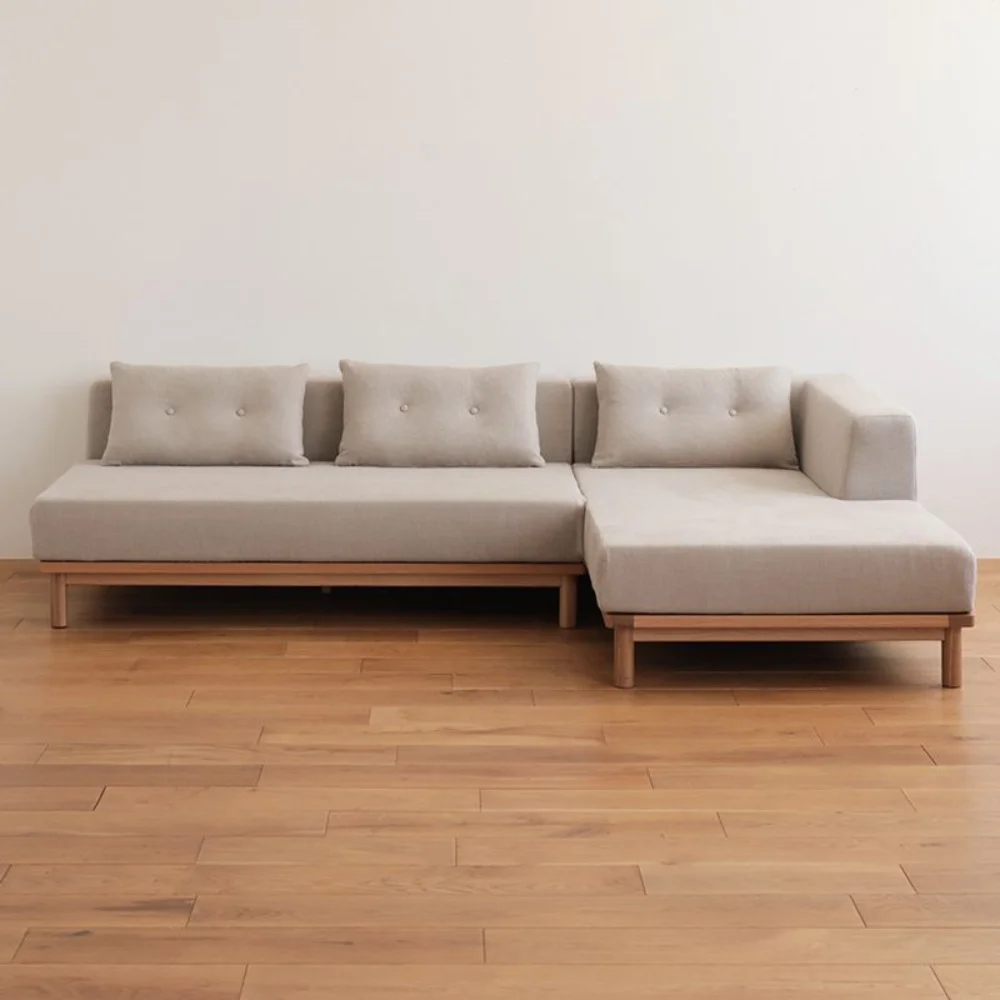 Minimalist L-Shaped Wooden Sofa with Sheesham Wood Frame and High-Density Foam Aesthetic craft Minimalist L-Shaped Wooden Sofa with Sheesham Wood Frame and High-Density Foam Aesthetic craft