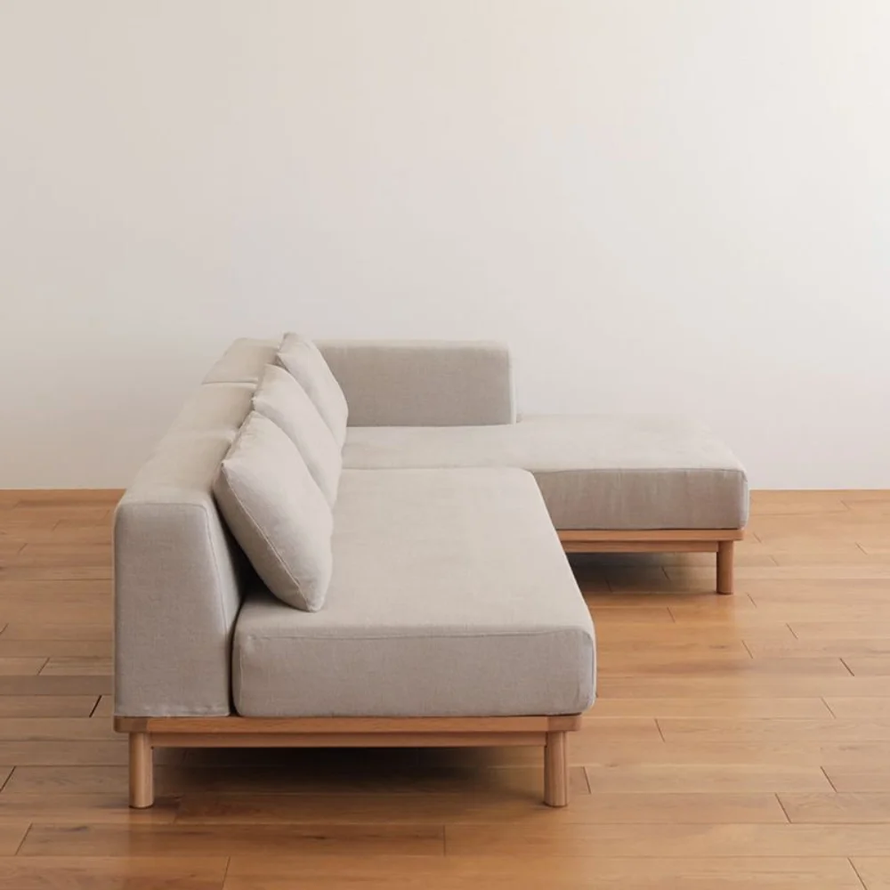 Minimalist L-Shaped Wooden Sofa with Sheesham Wood Frame and High-Density Foam Aesthetic craft Minimalist L-Shaped Wooden Sofa with Sheesham Wood Frame and High-Density Foam Aesthetic craft
