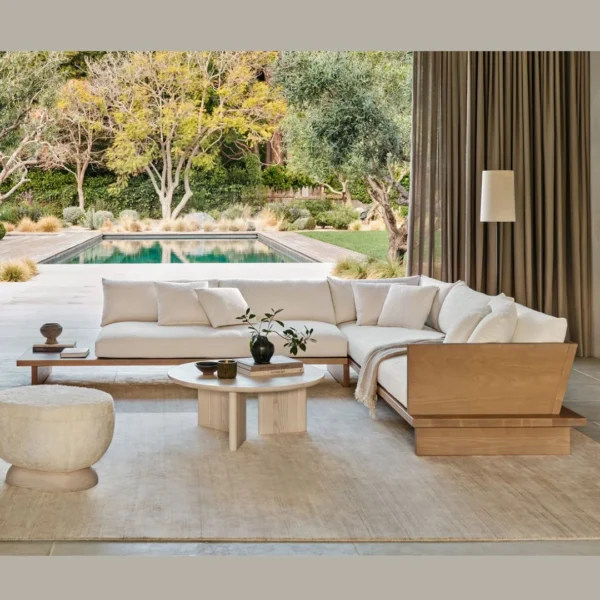 Aesthetic craft Low Seat Sofa | L-Shape Sectional with Solid Wood Frame & Foam Cushions