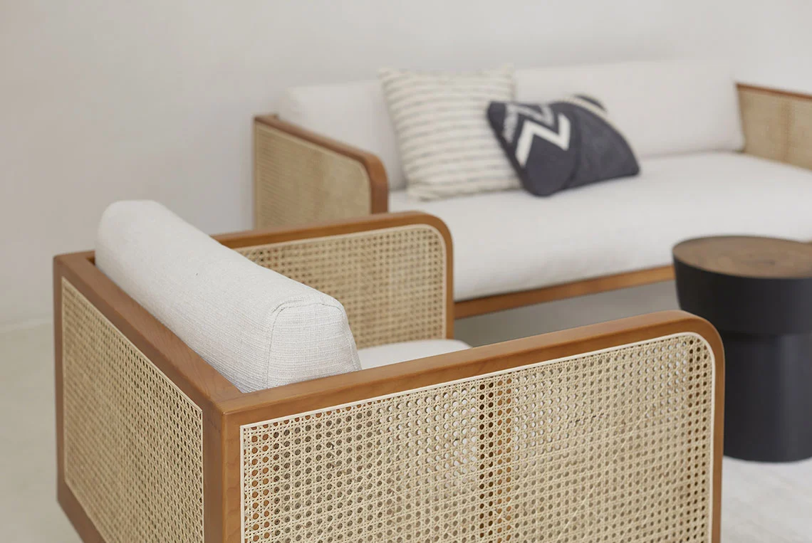 Aesthetic craft Cane-Regal Solid Wood Sofa Set | Handcrafted Acacia Wood & Cane Seating | Velvet Upholstery Aesthetic craft Cane-Regal Solid Wood Sofa Set | Handcrafted Acacia Wood & Cane Seating | Velvet Upholstery