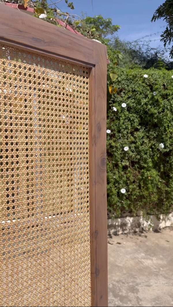 Aesthetic craft Cane Wooden Room Partition | Mango Wood & Cane Divider | Handcrafted Foldable Privacy Screen 4 Panel