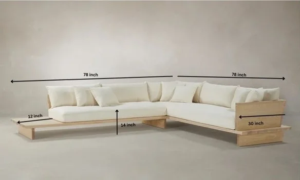 Aesthetic craft Low Seat Sofa | L-Shape Sectional with Solid Wood Frame & Foam Cushions