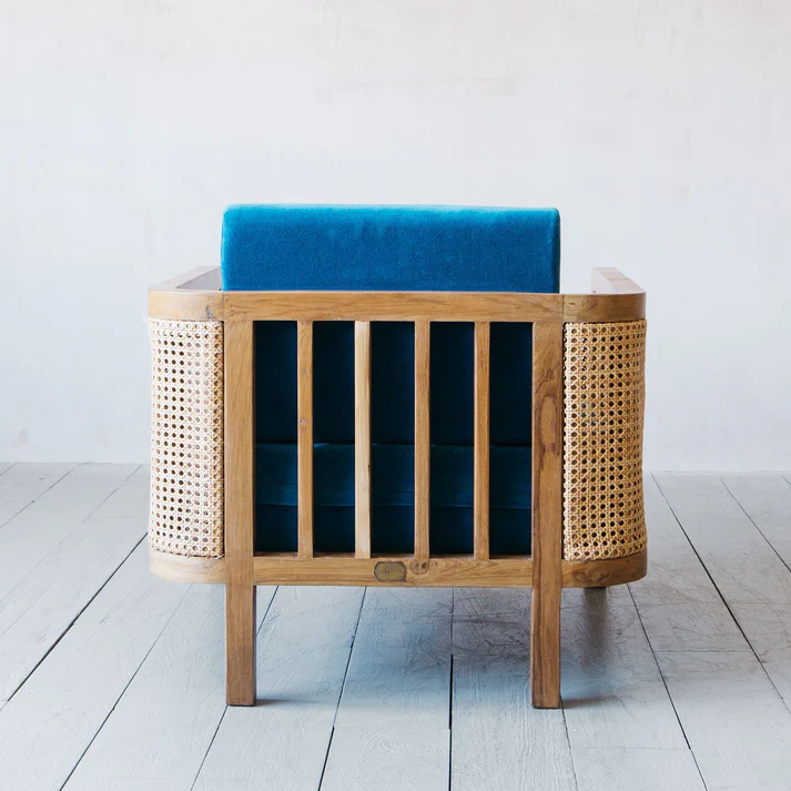 Pearl Chair | Mango Wood Armchair with Cane Backrest & Velvet Cushion Aesthetic craft Pearl Chair | Mango Wood Armchair with Cane Backrest & Velvet Cushion Aesthetic craft