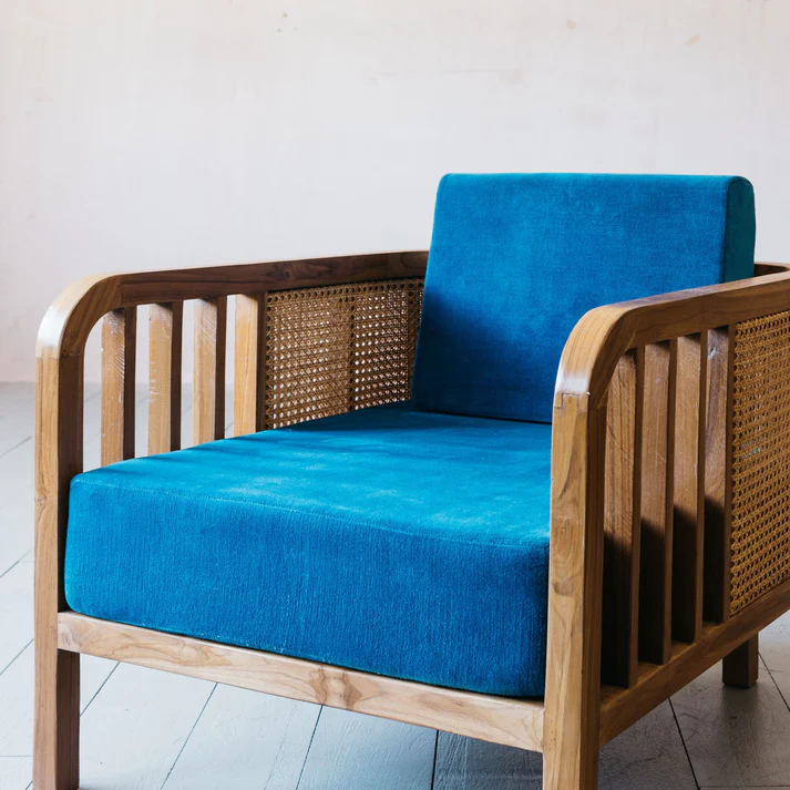 Pearl Chair | Mango Wood Armchair with Cane Backrest & Velvet Cushion Aesthetic craft Pearl Chair | Mango Wood Armchair with Cane Backrest & Velvet Cushion Aesthetic craft