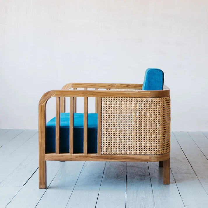 Pearl Chair | Mango Wood Armchair with Cane Backrest & Velvet Cushion Aesthetic craft Pearl Chair | Mango Wood Armchair with Cane Backrest & Velvet Cushion Aesthetic craft