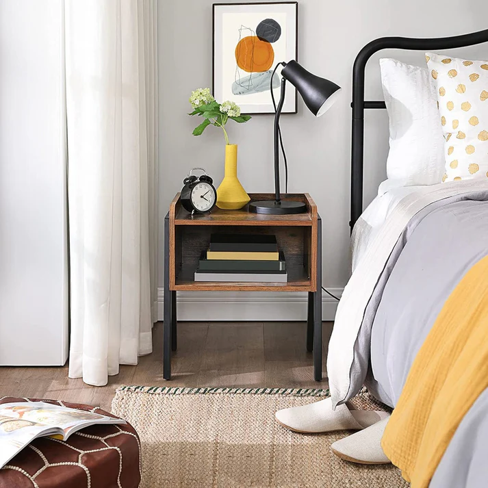 Rustic Wooden Bedside Table with Black Steel Legs – Aesthetic Bed Side Aesthetic craft