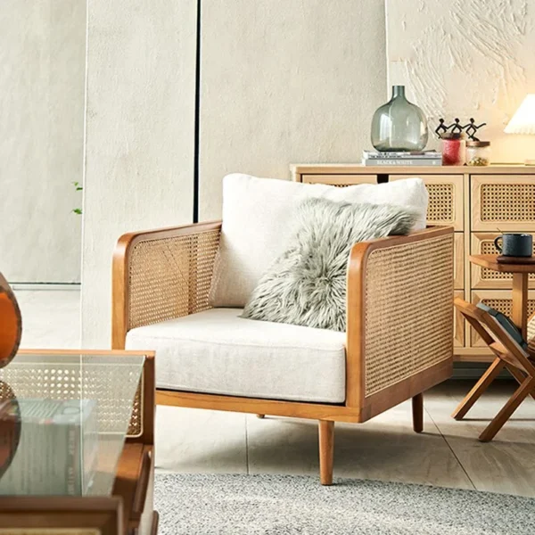 Aesthetic craft Cane-Regal Solid Wood Sofa Set | Handcrafted Acacia Wood & Cane Seating | Velvet Upholstery