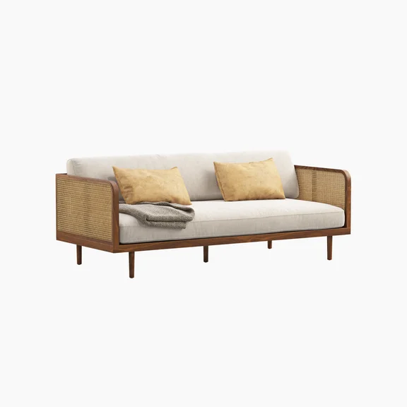 Aesthetic craft Cane-Regal Solid Wood Sofa Set | Handcrafted Acacia Wood & Cane Seating | Velvet Upholstery