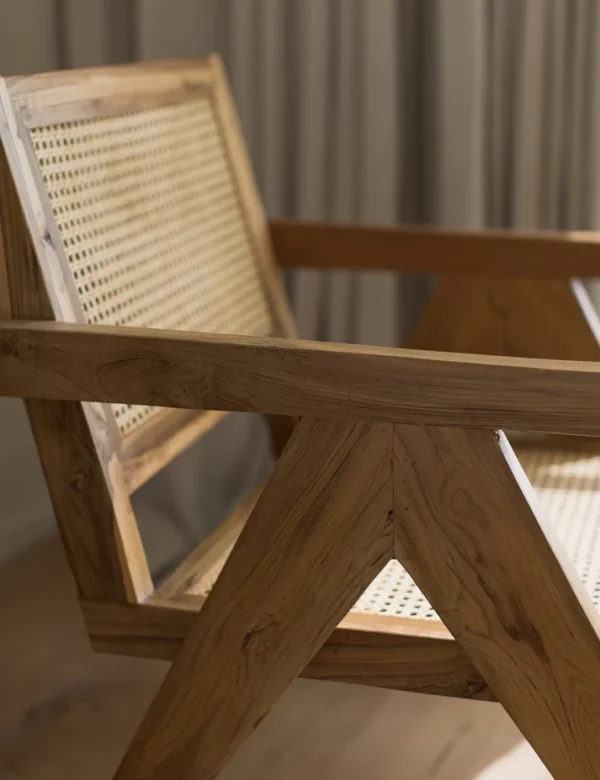 Pearl Arm Chair | Mango Wood Chair with Cane Rattan Seat & Vintage Design Aesthetic craft