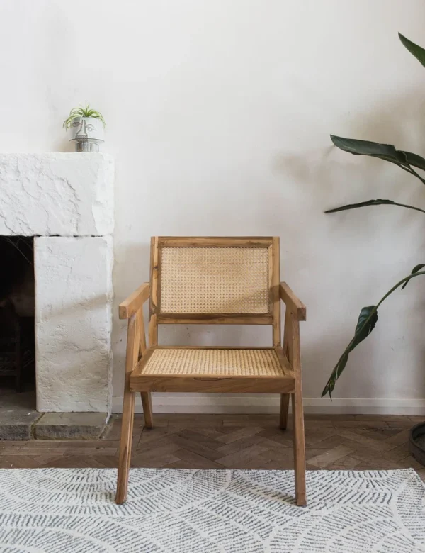 Pearl Arm Chair | Mango Wood Chair with Cane Rattan Seat & Vintage Design Aesthetic craft