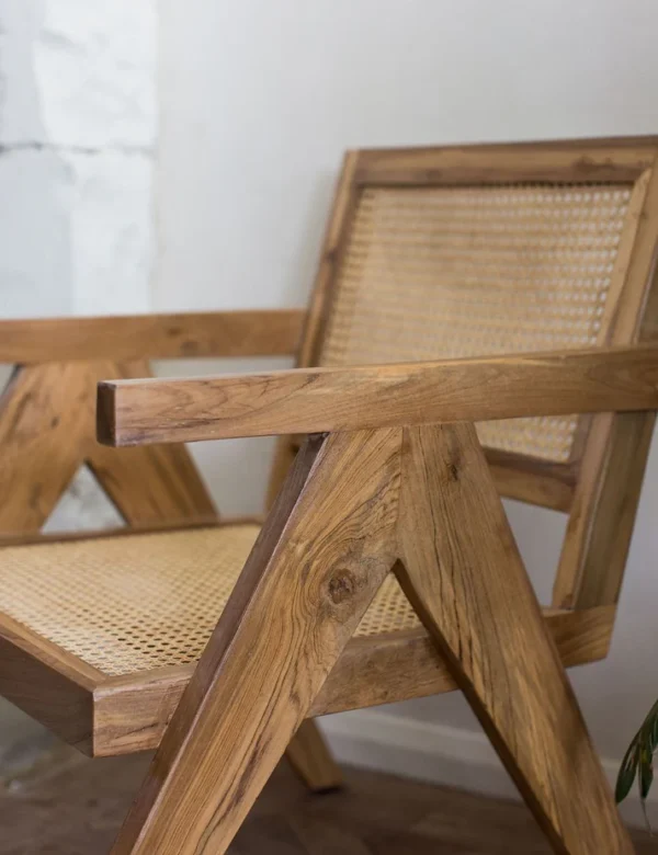 Pearl Arm Chair | Mango Wood Chair with Cane Rattan Seat & Vintage Design Aesthetic craft