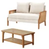 Natural mango wood loveseat and cane coffee table 2-piece set Aestheticcraft