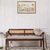 Natural mango wood 3-seater upholstered bench with cane accents Aesthetic craft