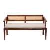 Natural mango wood 3-seater upholstered bench with cane accents Aesthetic craft
