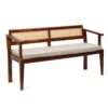 Natural mango wood 3-seater upholstered bench with cane accents Aesthetic craft