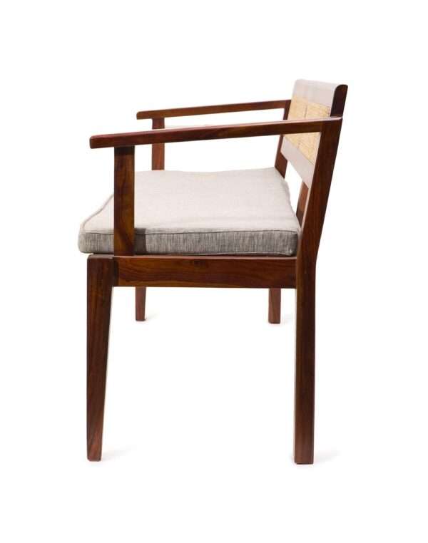 Natural mango wood 3-seater upholstered bench with cane accents Aesthetic craft