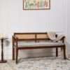 Natural mango wood 3-seater upholstered bench with cane accents Aesthetic craft