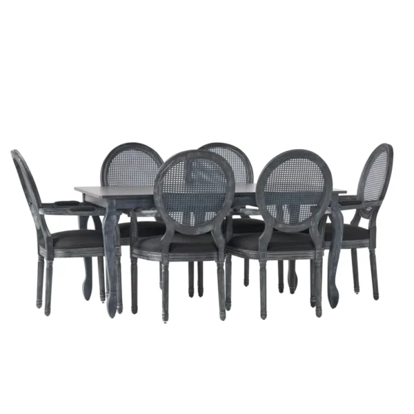 Black 6-person dining table set with wide armchairs and modern styling Aeshteticcraft