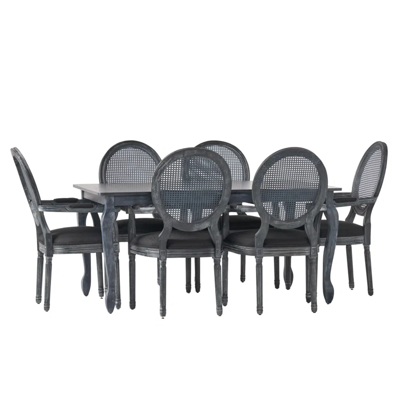 Black 6-person dining table set with wide armchairs and modern styling Aeshteticcraft Black 6-person dining table set with wide armchairs and modern styling Aeshteticcraft