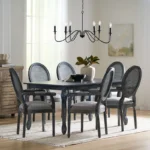 Black 6-Person Four Leg Dining Set with Wide Armchairs