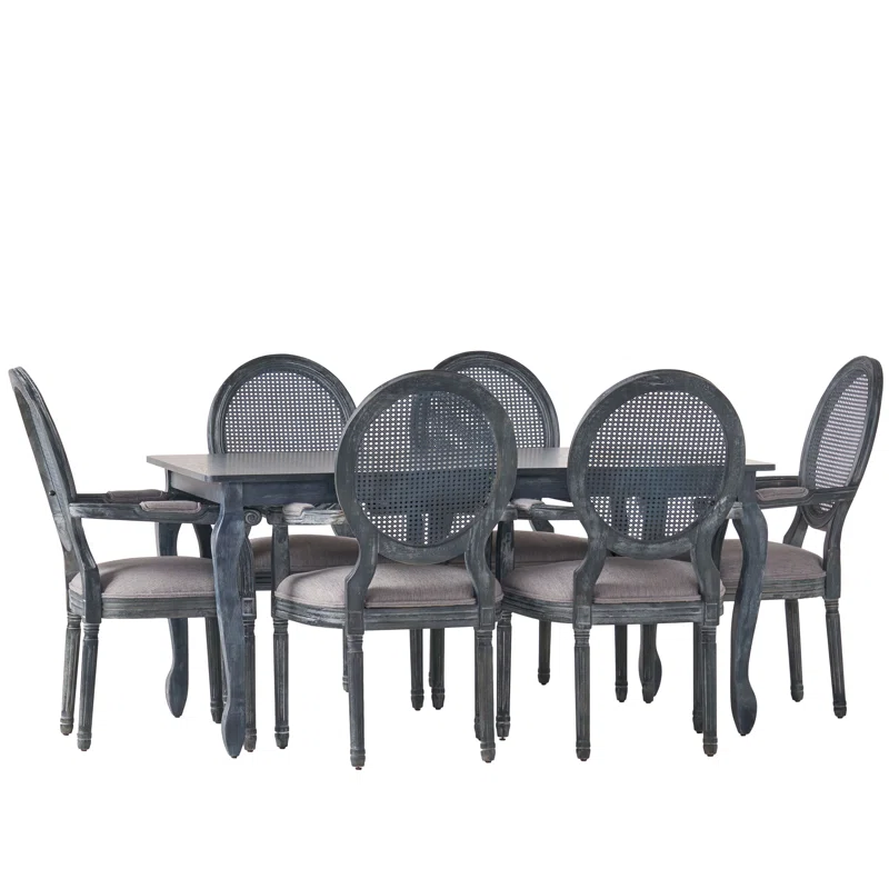 Black 6-person dining table set with wide armchairs and modern styling Aeshteticcraft Black 6-person dining table set with wide armchairs and modern styling Aeshteticcraft