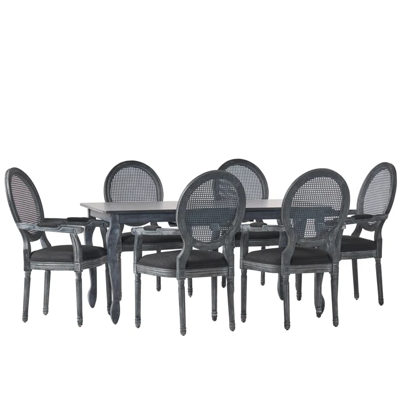 Black 6-person dining table set with wide armchairs and modern styling Aeshteticcraft Black 6-person dining table set with wide armchairs and modern styling Aeshteticcraft