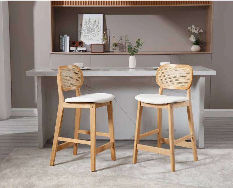 Set of two solid wood counter stools with backrest and contoured seats Aeatheticcraft