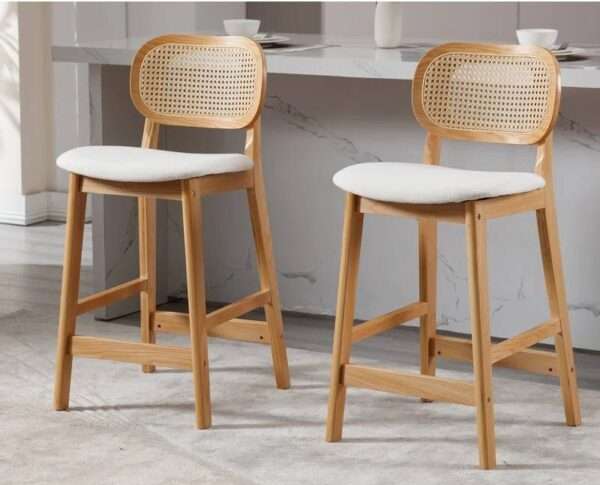 Set of two solid wood counter stools with backrest and contoured seats Aeatheticcraft