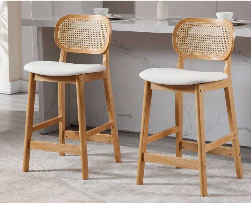 Set of two solid wood counter stools with backrest and contoured seats Aeatheticcraft