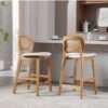 Set of two solid wood counter stools with backrest and contoured seats Aeatheticcraft