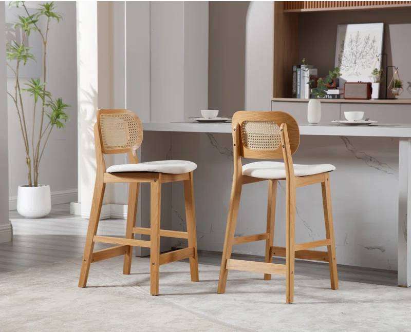 Set of two solid wood counter stools with backrest and contoured seats Aeatheticcraft