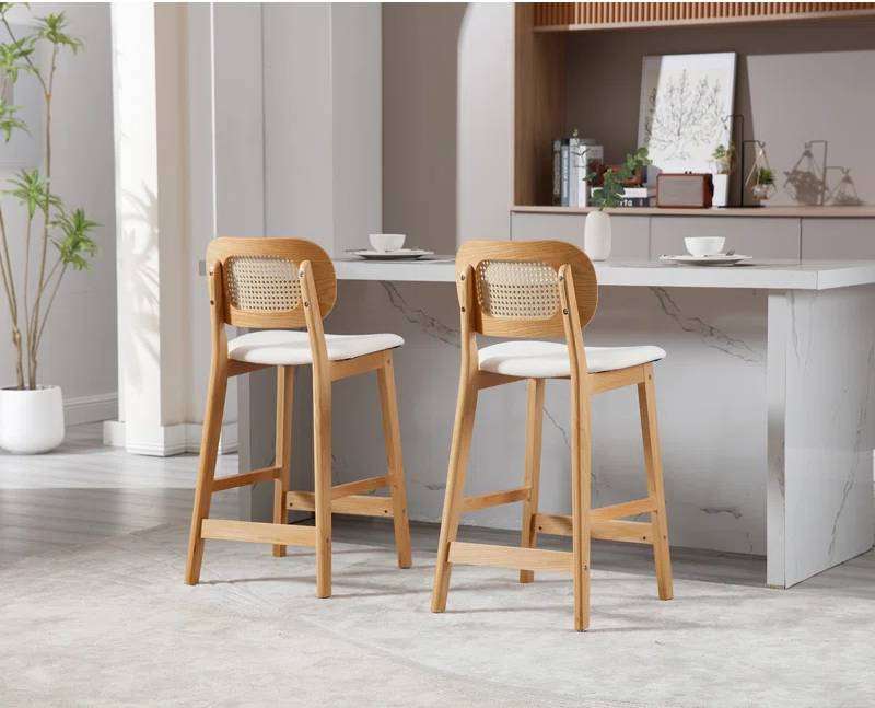 Set of two solid wood counter stools with backrest and contoured seats Aeatheticcraft