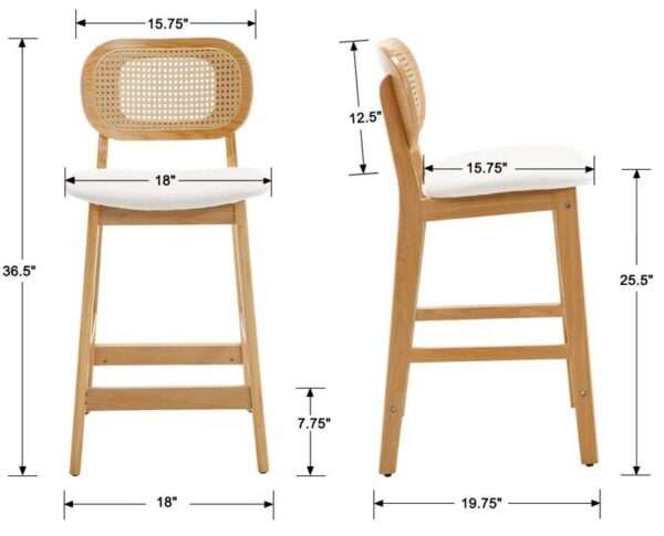 Set of two solid wood counter stools with backrest and contoured seats Aeatheticcraft