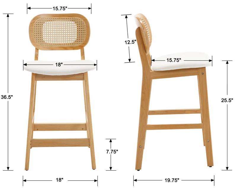 Set of two solid wood counter stools with backrest and contoured seats Aeatheticcraft