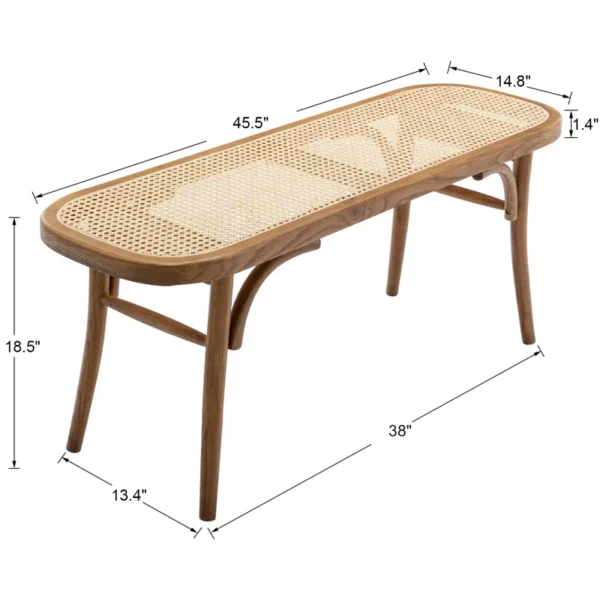 Cane Solid Wood Bench made with mango wood and cane detailing Aesthetic craft