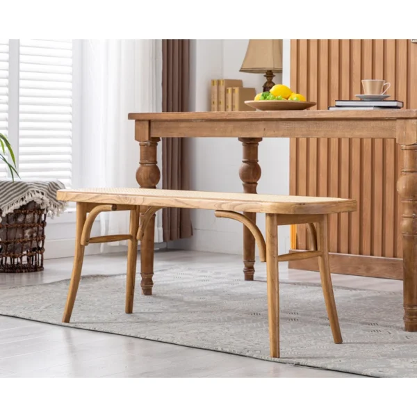 Cane Solid Wood Bench made with mango wood and cane detailing Aesthetic craft