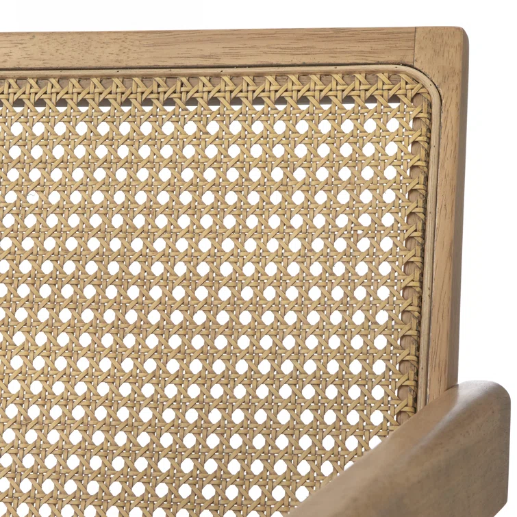 Wooden Cane Bench with Handwoven Backrest and Arms Aesthetic craft