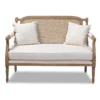 French provincial whitewashed wood armchair with cane back and upholstered seat Aesthetic craft