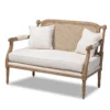 French provincial whitewashed wood armchair with cane back and upholstered seat Aesthetic craft