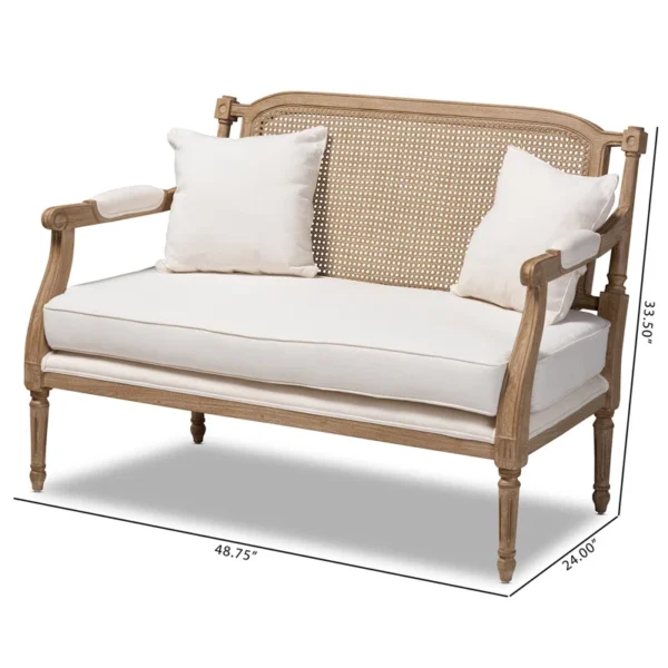 French provincial whitewashed wood armchair with cane back and upholstered seat Aesthetic craft