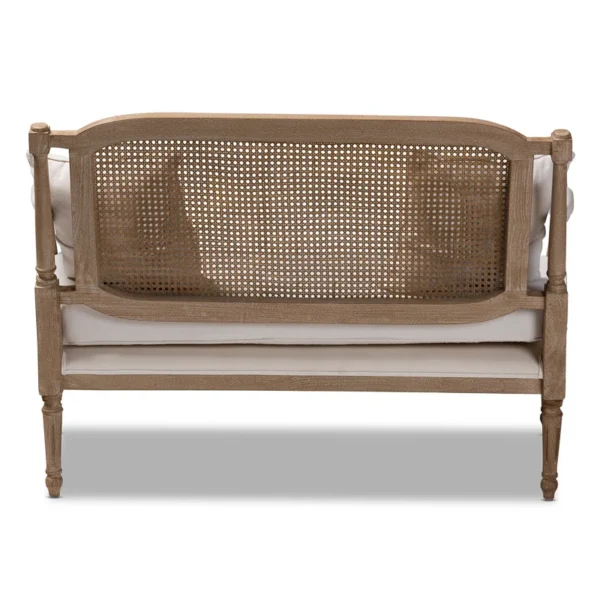 French provincial whitewashed wood armchair with cane back and upholstered seat Aesthetic craft