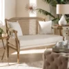 French provincial whitewashed wood armchair with cane back and upholstered seat Aesthetic craft